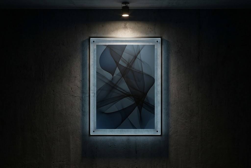 Custom acrylic poster mounted on a dark wall