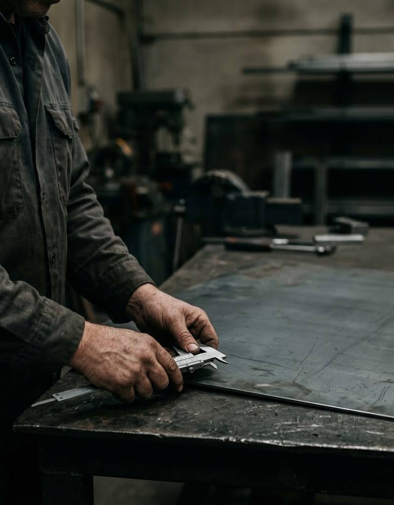 Measuring steel sheet in the workshop